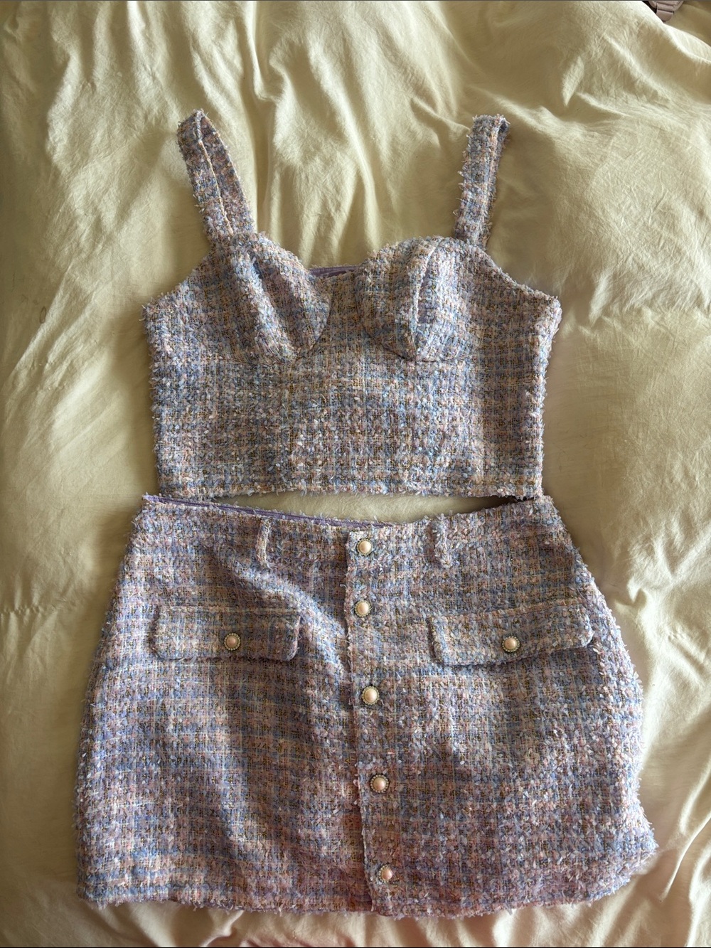 Lulus purple and pink tool skirt and crop top set